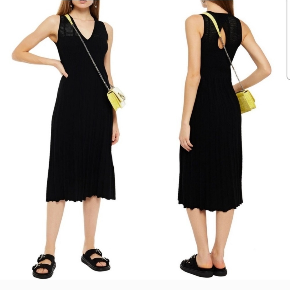 Kenzo Dress Women's Small Midi Black Sleeveless Ribbed Cut-out